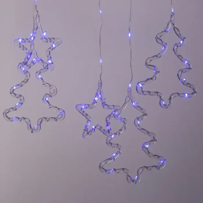Гірлянда штора 3х0,9 м зірка і ялинка на 120 LED лампочок світлодіодна 8 режимів синя (1733070BL) - зображення 7