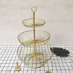 Фруктовниця цукерниця кругла металева трирівнева висота 45 см (HP428)