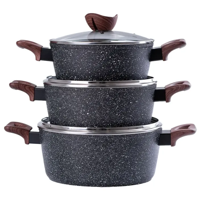 Набор кастрюль с антипригарным гранитным покрытием и толстым дном 2.5/3.5/4.5 л (HP651) - изображение 1