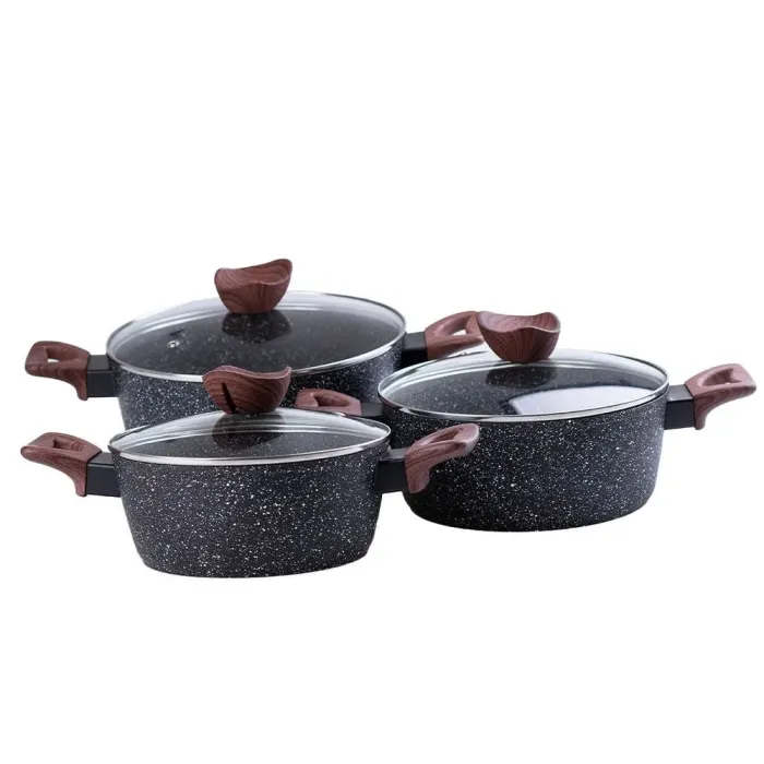 Набор кастрюль с антипригарным гранитным покрытием и толстым дном 2.5/3.5/4.5 л (HP651) - изображение 3