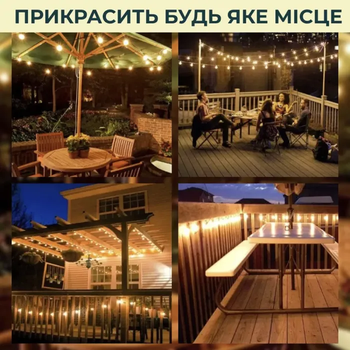 Гірлянда вулична в стилі ретро світлодіодна G40 на 20 LED ламп довжиною 10 метрів жовта (1733073Y) - зображення 3