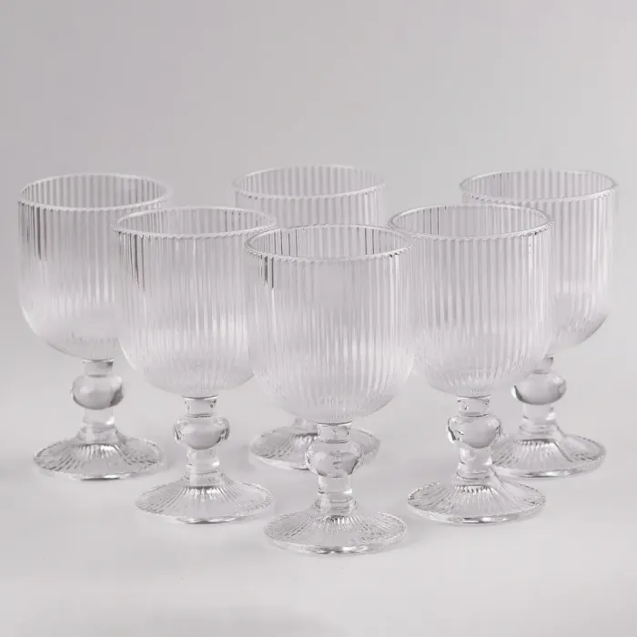 Келих для вина фігурний прозорий ребристий з товстого скла набір 6 шт (HP7114) - зображення 1