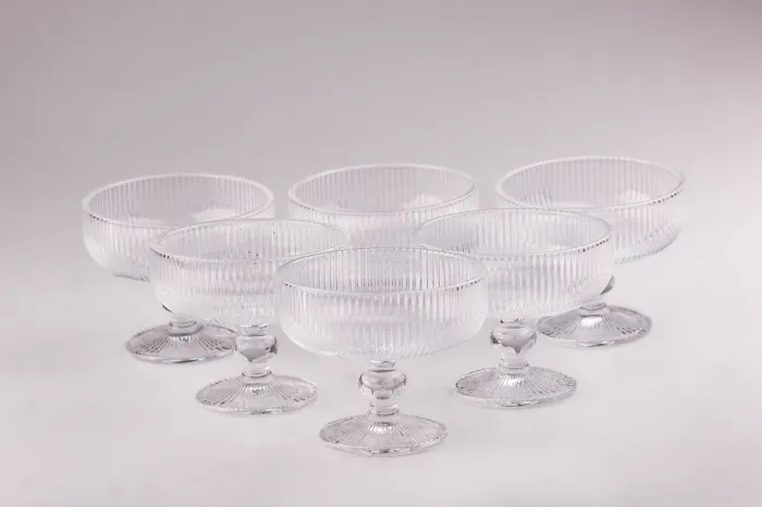 Креманка для морозива фігурна прозора ребриста з товстого скла набів 6 шт (HP7117) - зображення 3