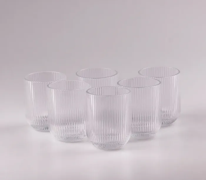 Склянка для напоїв фігурна прозора ребриста з товстого скла набір 6 шт (HP7112) - зображення 2