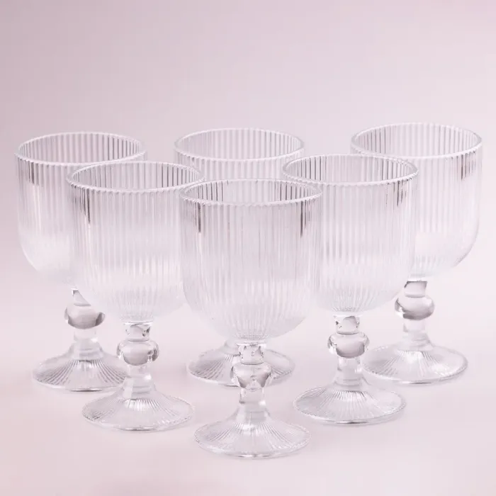 Келих для вина високий фігурний прозорий ребристий з товстого скла набір 6 шт (HP7115) - зображення 2