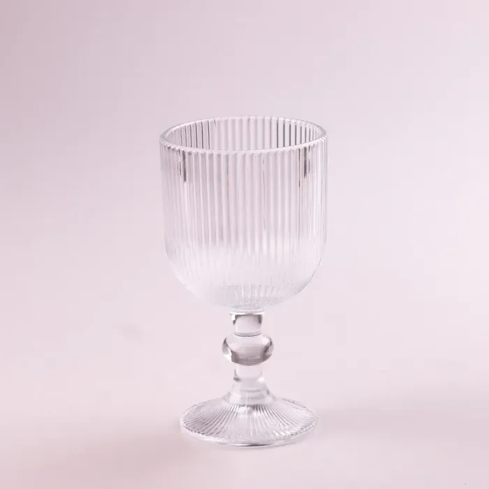 Келих для вина високий фігурний прозорий ребристий з товстого скла набір 6 шт (HP7115) - зображення 3