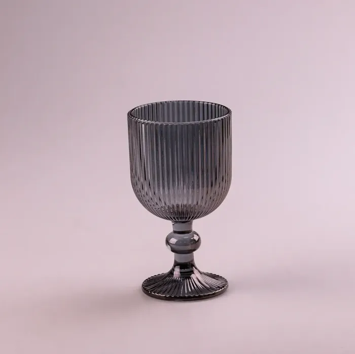 Келих для вина фігурний прозорий ребристий з товстого скла набір 6 шт Сірий (HP7114G) - зображення 1
