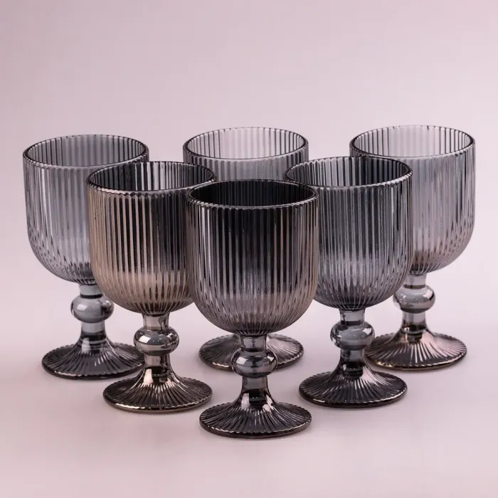 Келих для вина фігурний прозорий ребристий з товстого скла набір 6 шт Сірий (HP7114G) - зображення 2