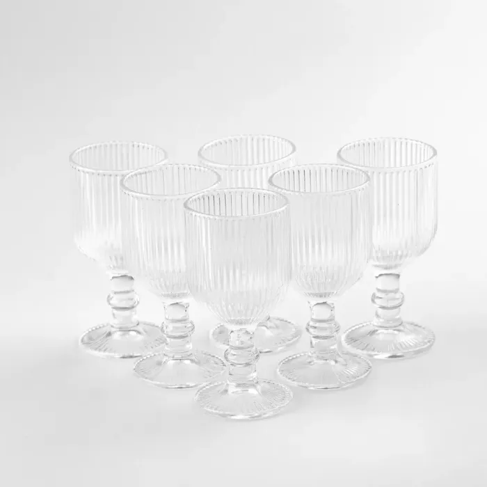 Чарка на ніжці для міцних напоїв фігурна прозора ребриста з товстого скла набор 6 шт (HP7111) - зображення 2