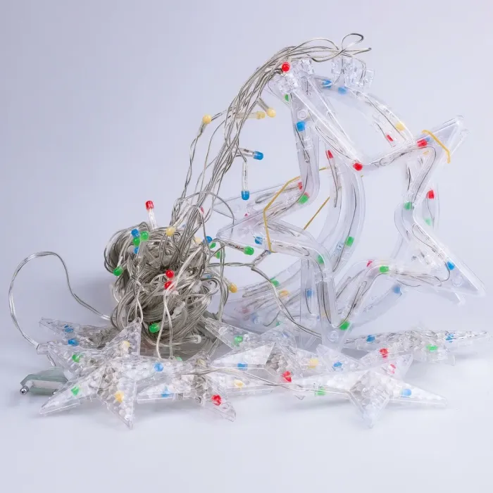 Гірлянда штора 3х0,9 м 108 LED світлодіодна зірка 9 місяць 3 мідний провід 9V 360 градусів кольорова (17333057ML) - зображення 8