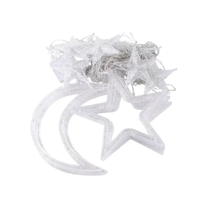 Гірлянда штора 3х0,9 м 108 LED світлодіодна зірка 9 місяць 3 мідний провід 9V 360 градусів синя (1733058BL) - зображення 2