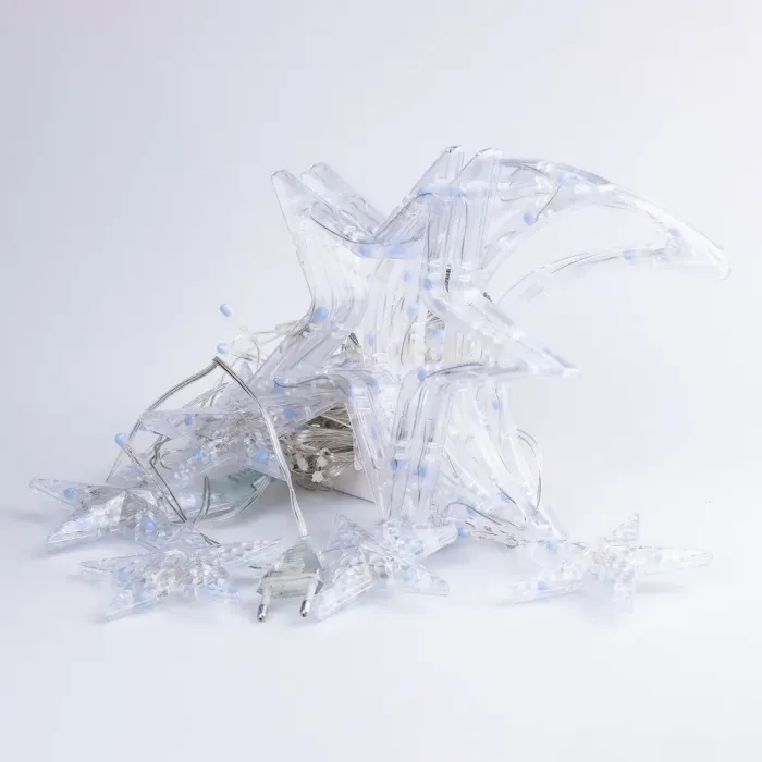 Гірлянда штора 3х0,9 м 108 LED світлодіодна зірка 9 місяць 3 мідний провід 9V 360 градусів синя (1733058BL) - зображення 8