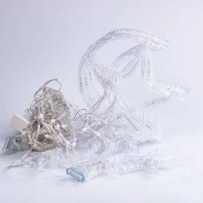 Гірлянда штора 3х0,9 м 108 LED світлодіодна зірка 9 місяць 3 мідний провід 9V 360 градусів біла (1733059W) - зображення 8