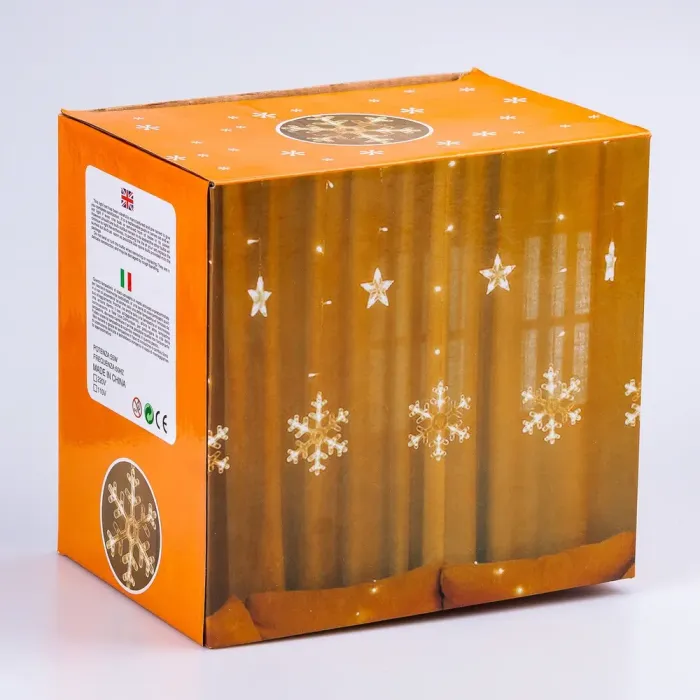 Гірлянда штора 3х0,9 м світлодіодна сніжинка і зірка LED 108L 12 шт мідний провід 9V 360 градусів (1733061ML) - зображення 5