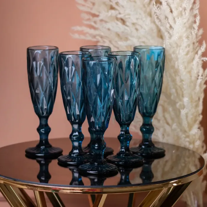 Келих для шампанського фігурний гранований з товстого скла набір 6 шт (HP036BL) - зображення 1