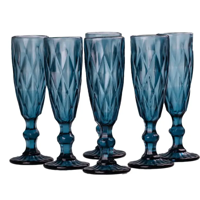 Келих для шампанського фігурний гранований з товстого скла набір 6 шт (HP036BL) - зображення 2