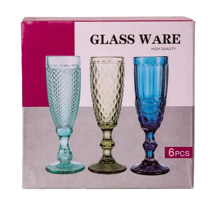 Келих для шампанського фігурний гранований з товстого скла набір 6 шт (HP036BL) - зображення 4