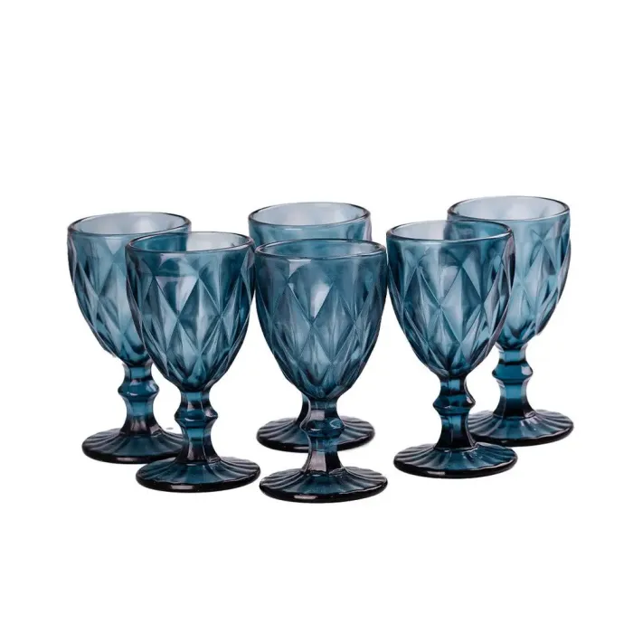 Келих для вина фігурний гранований з товстого скла набір 6 шт Синій (HP034BL) - зображення 2