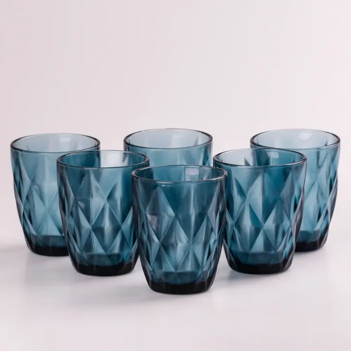 Склянка для напоїв фігурна гранована з товстого скла набір 6 шт (HP032BL) - зображення 2