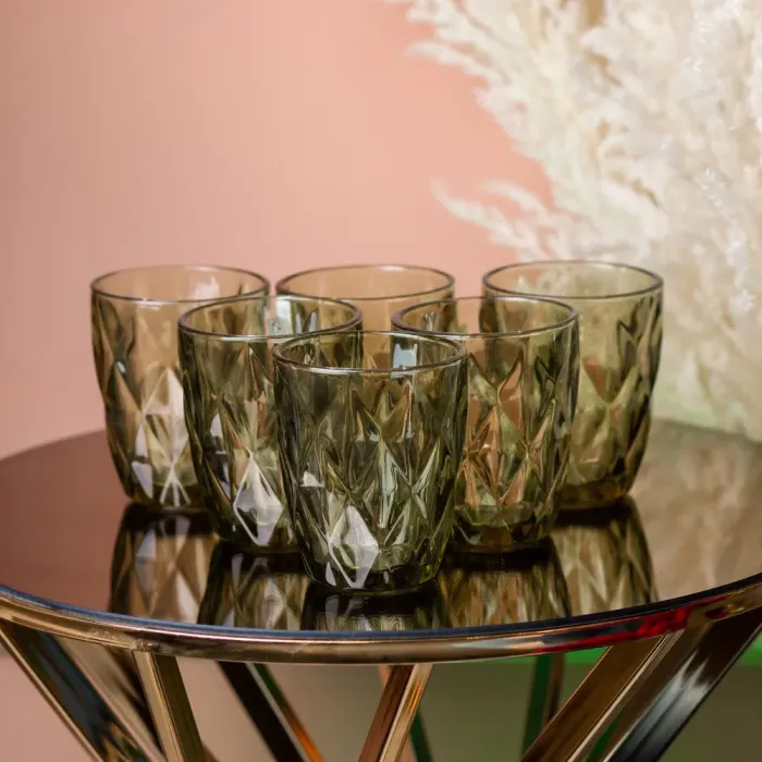 Склянка для напоїв фігурна гранована з товстого скла набір 6 шт Зелений (HP032GR) - зображення 1
