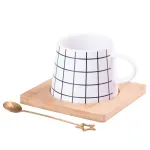 Чашка керамічна 200 мл Geometry з підставкою та ложкою Клітка (HP76C)