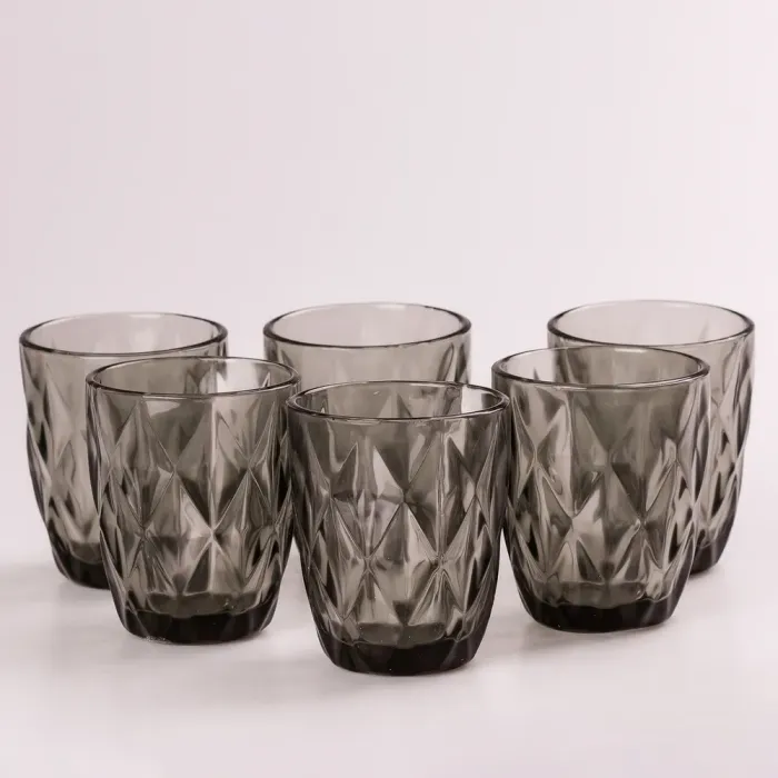 Склянка для напоїв фігурна гранована з товстого скла набір 6 шт Сірий (HP032G) - зображення 3