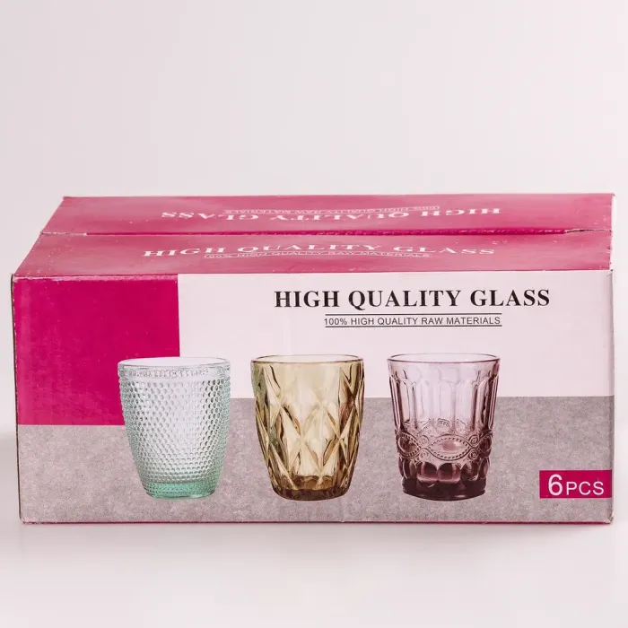 Склянка для напоїв фігурна гранована з товстого скла набір 6 шт Сірий (HP032G) - зображення 4