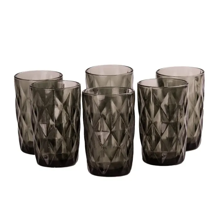 Склянка для напоїв висока гранована з товстого скла набір 6 шт Сірий (HP033G) - зображення 3