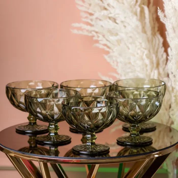 Креманка для мороженого фигурная граненая из толстого стекла набор 6 шт. - изображение 1