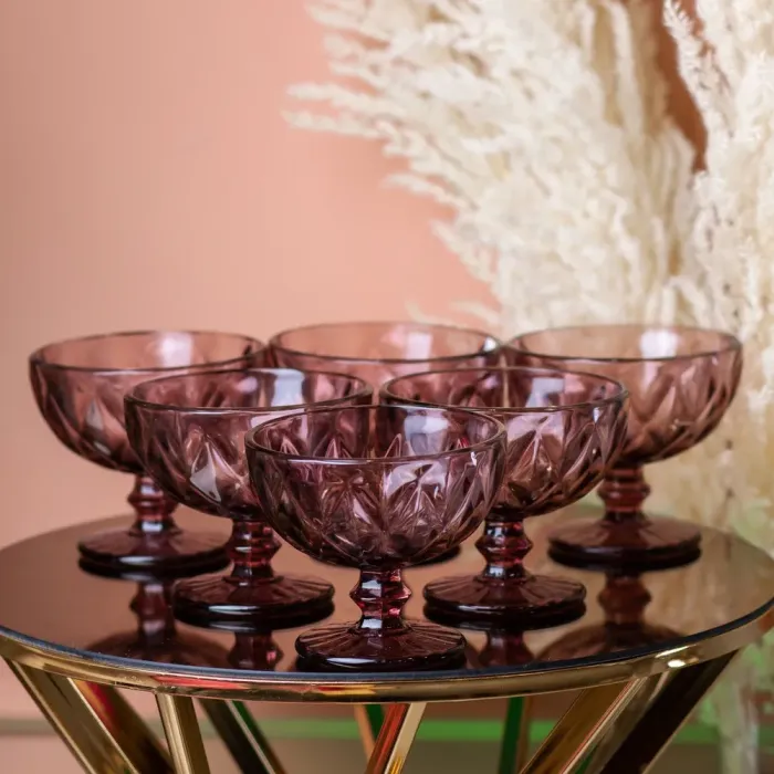 Креманка для мороженого фигурная граненая из толстого стекла набор 6 шт. (HP037P) - изображение 1