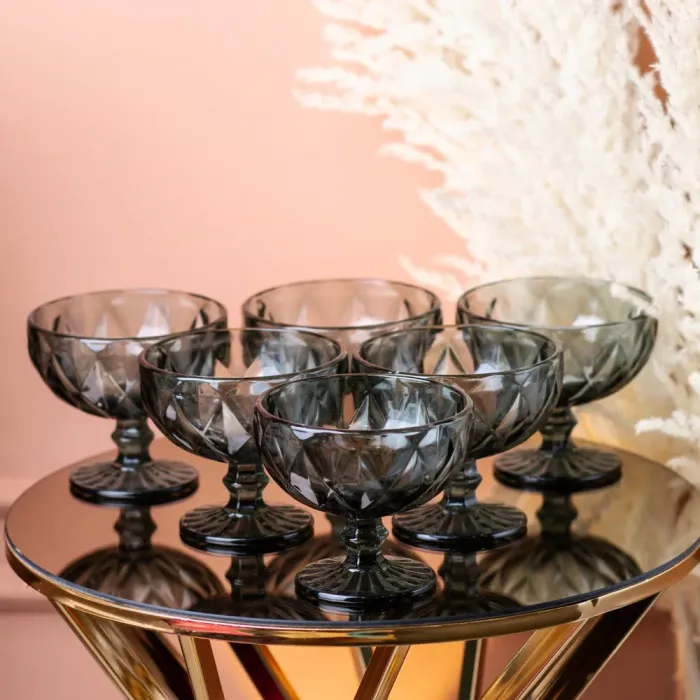 Креманка для мороженого фигурная граненая из толстого стекла набор 6 шт Серый (HP037G) - изображение 1