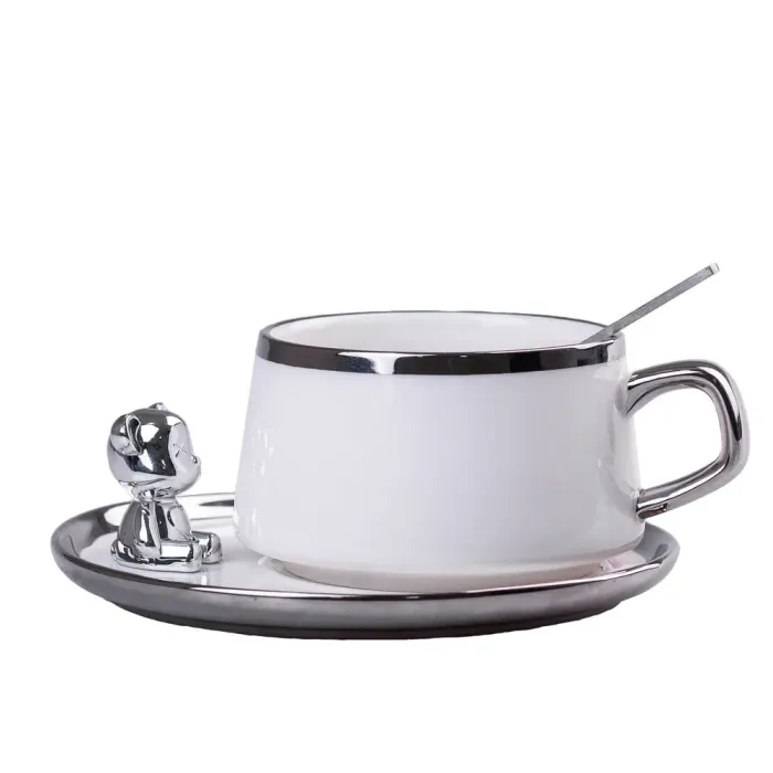 Чашка керамическая 350 мл Animals с блюдцем и ложкой (HP78) - изображение 1