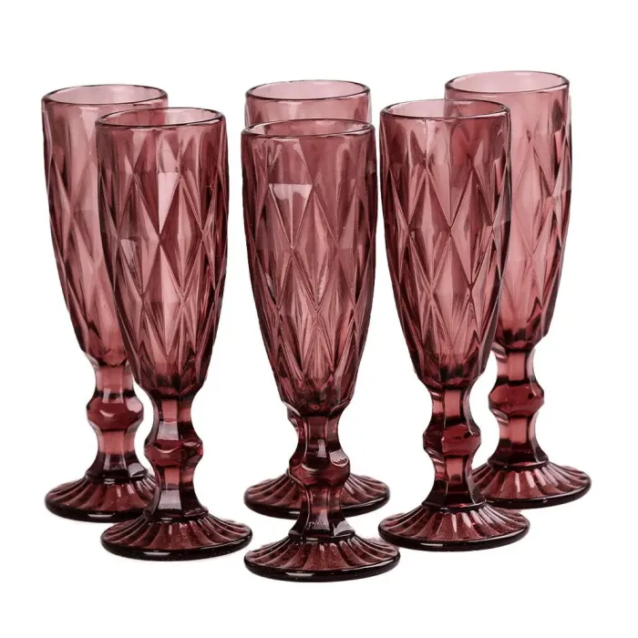 Бокал для шампанского фигурный граненый из толстого стекла набор 6 шт. (HP036P) - изображение 2