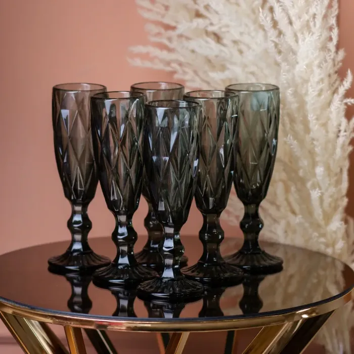 Бокал для шампанского фигурный граненый из толстого стекла набор 6 шт Серый (HP036G) - изображение 1