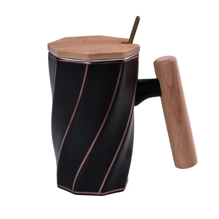 Кружка керамическая 400 мл с бамбуковой крышкой. - изображение 1