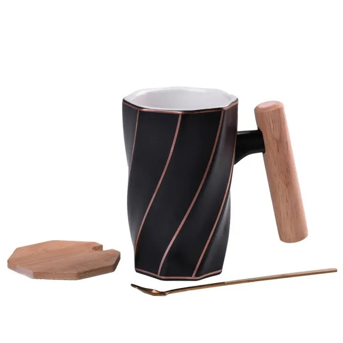 Кружка керамическая 400 мл с бамбуковой крышкой. - изображение 2