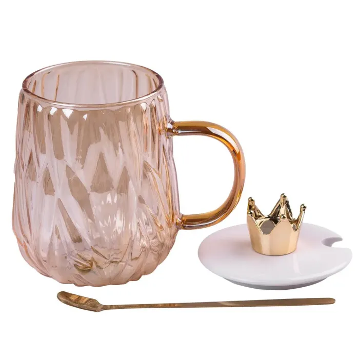 Чашка стеклянная 400 мл с крышкой и ложкой (HP407TC) - изображение 2