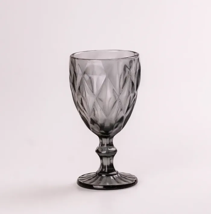 Бокал для вина фигурный граненый из толстого стекла набор 6 шт Серый (HP034G) - изображение 1