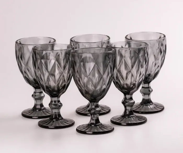 Бокал для вина фигурный граненый из толстого стекла набор 6 шт Серый (HP034G) - изображение 2