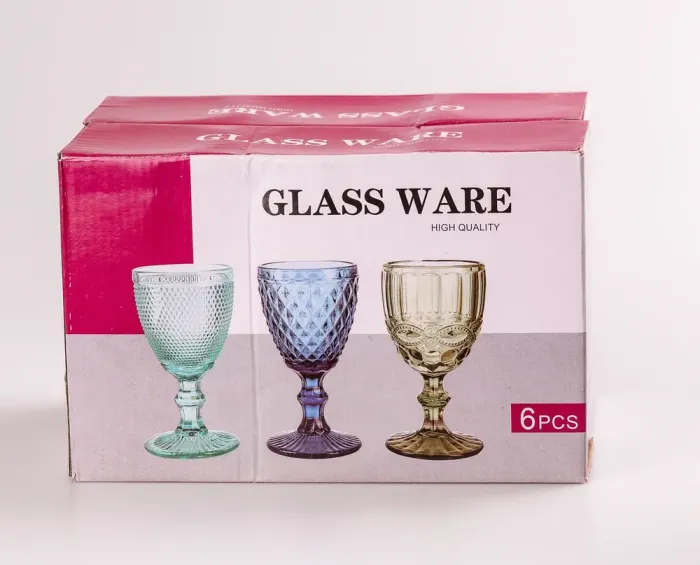 Бокал для вина фигурный граненый из толстого стекла набор 6 шт Серый (HP034G) - изображение 3