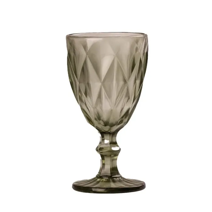 Бокал для вина высокий фигурный граненый из толстого стекла набор 6 шт. (HP035GR) - изображение 2