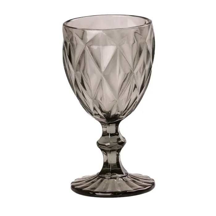 Бокал для вина высокий фигурный граненный набор из толстого стекла 6 шт Серый (HP035G) - изображение 2