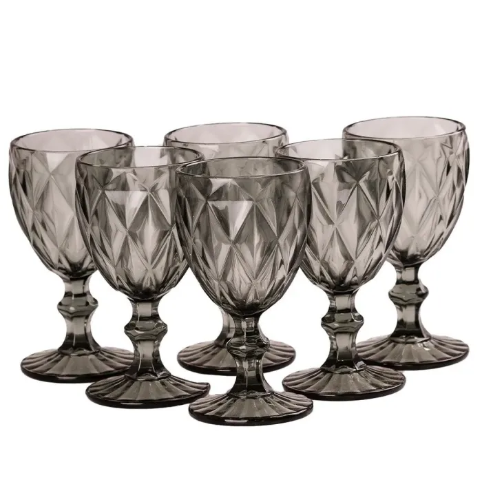 Бокал для вина высокий фигурный граненный набор из толстого стекла 6 шт Серый (HP035G) - изображение 3