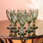 Чарка на ніжці для міцних напоїв фігурна гранована з товстого скла набір 6 шт Зелений (HP001GR)