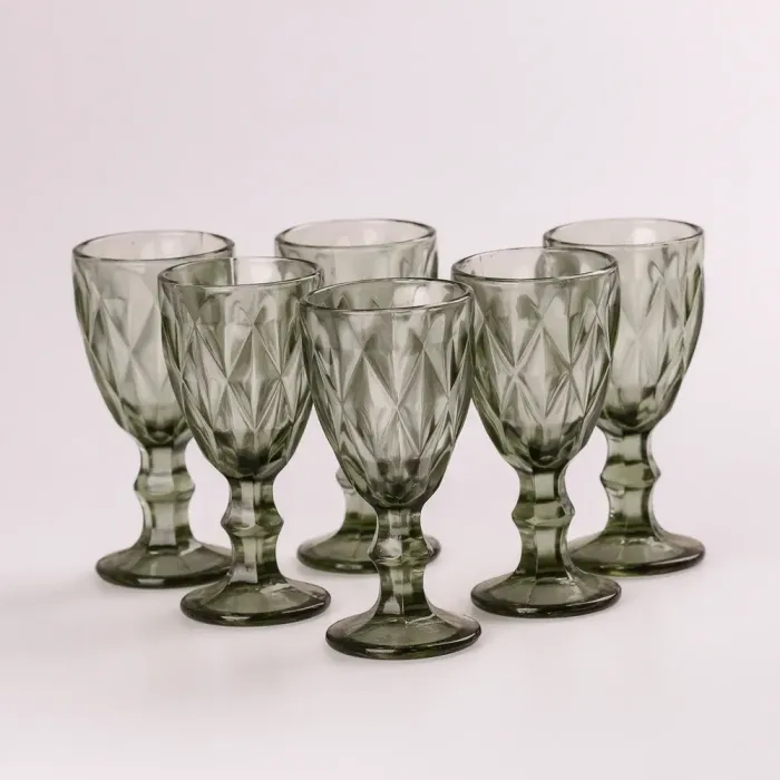 Чарка на ніжці для міцних напоїв фігурна гранована з товстого скла набір 6 шт Зелений (HP001GR) - зображення 3