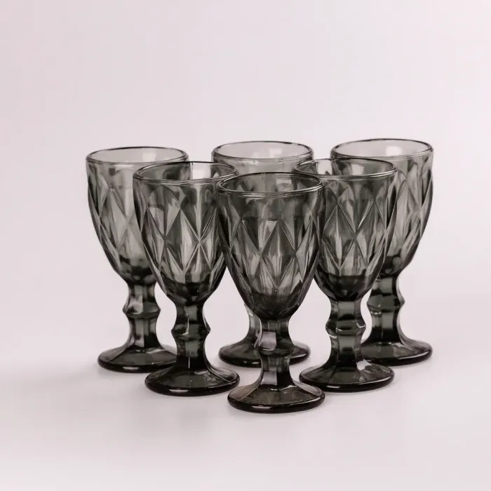 Чарка на ніжці для міцних напоїв фігурна гранована з товстого скла набір 6 шт Сірий (HP001G) - зображення 3