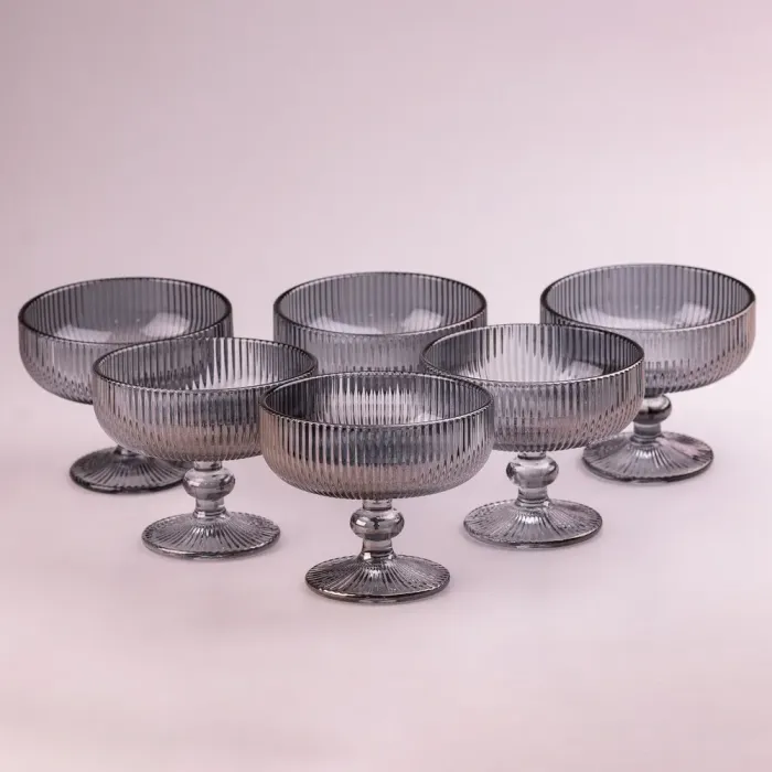 Креманка для мороженого фигурная прозрачная ребристая из толстого стекла 6 шт Серый (HP7117G) - изображение 3