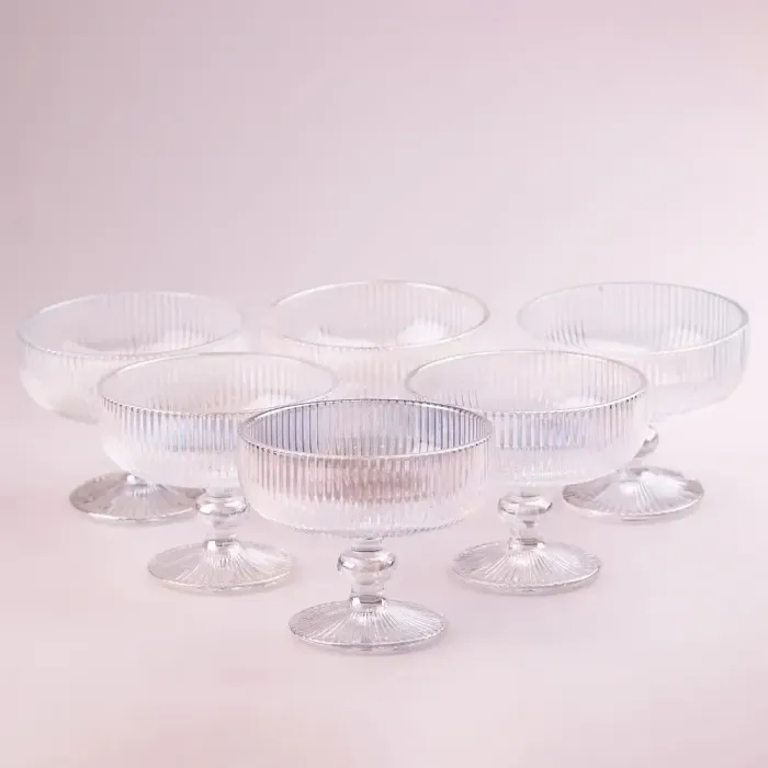 Креманка для мороженого фигурная прозрачная ребристая из толстого стекла 6 шт Rainbow (HP7117RB) - изображение 2