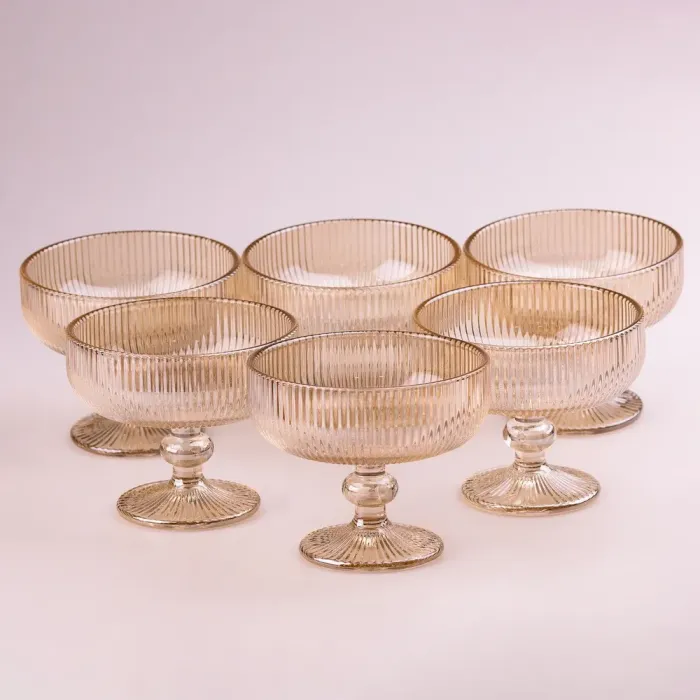 Креманка для мороженого фигурная прозрачная ребристая из толстого стекла 6 шт Tea Color (HP7117TC) - изображение 2