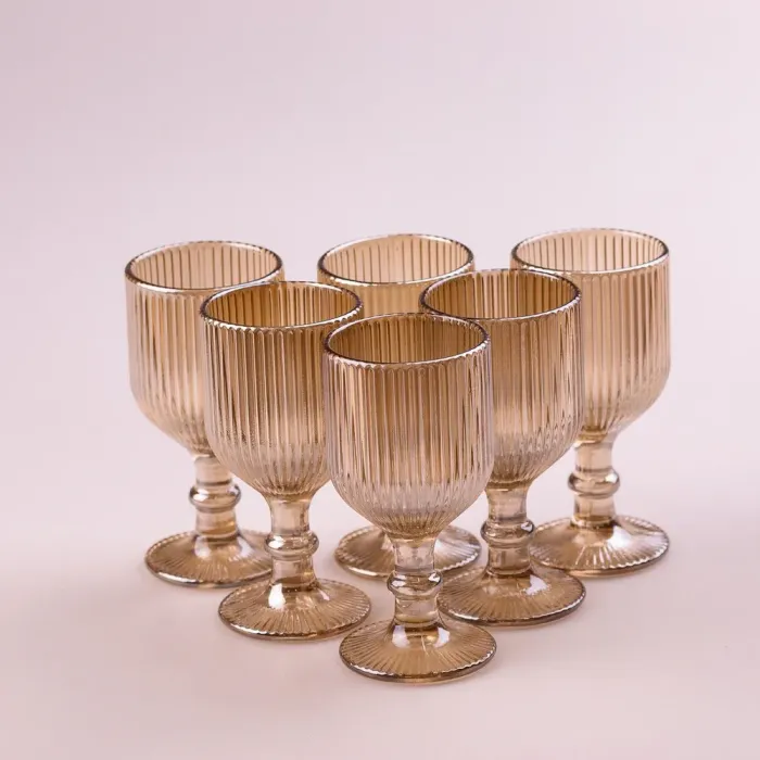 Чарка на ніжці для міцних напоїв фігурна прозора ребриста з товстого скла набор 6 шт Tea Color (HP7111TC) - зображення 3